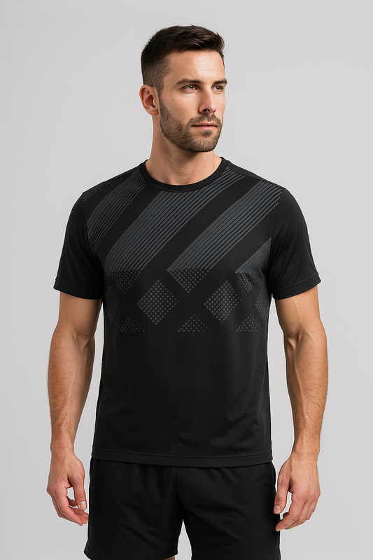 Men’s Geometric Tech Tee – Carbon Black